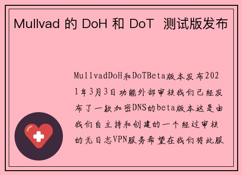 Mullvad 的 DoH 和 DoT  测试版发布 